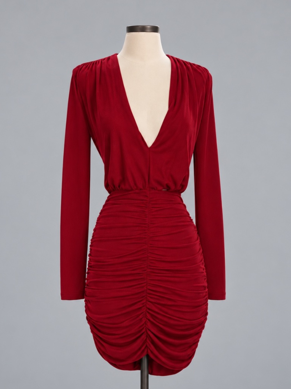 Misha Collection Burgundy Ruched Mini Dress Size 4